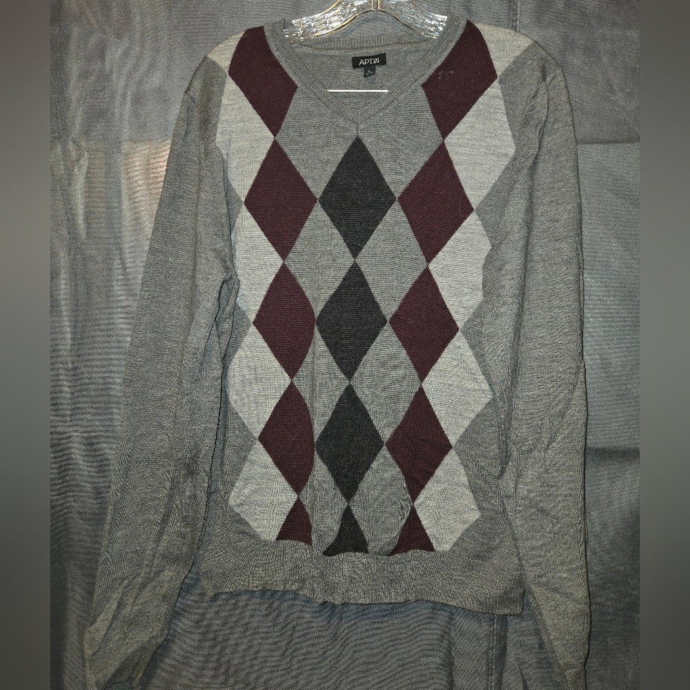 Apt. 9 Men's Argyle Sweater - Gray, Black, and Burgundy